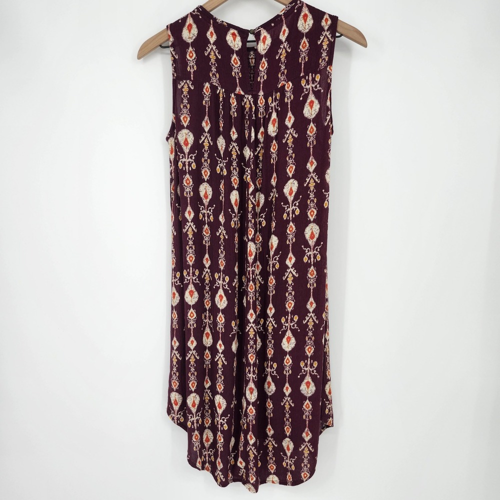 Knox Rose Earthy Indie Boho Ikat Dress Size S Purple Smocked Crochet Lace - Picture 6 of 6